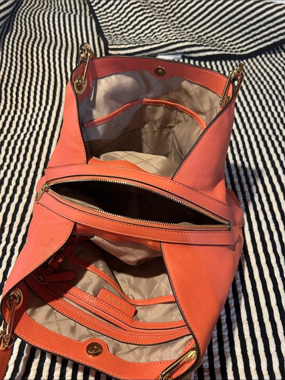 Michael Kors Coral-Peach Leather Shoulder Bag